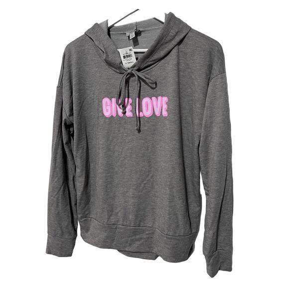 JENNI WOMENS XSMALL CASUAL LOUNGE 'GIVE LOVE' HOODIE HEATHER GREY NEW! - Picture 9 of 12